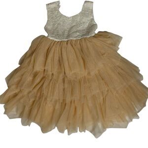 Topmaker Lace Tutu Netting Dress Ballerina Fairy White Peach 4T bv